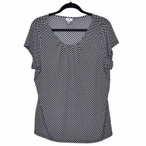 Worthington Black Polka Dot Short Sleeve Blouse